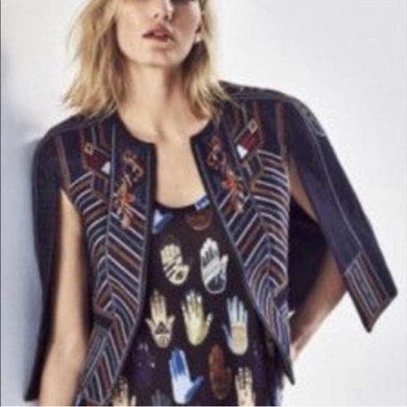 BCBGMaxAzria Zachary Navy Embroidered Cape Jacket - Picture 2 of 12